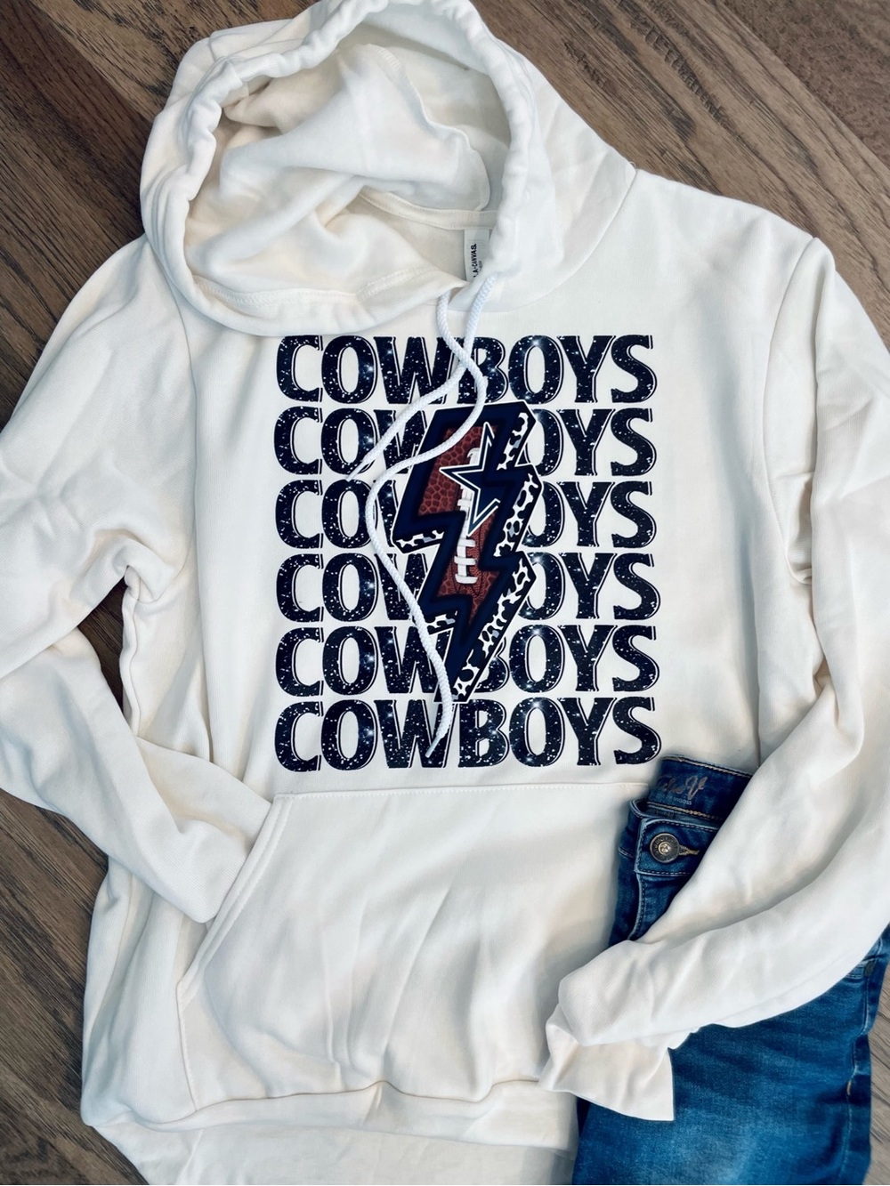 NEW Cowboys Graphic Hoodie - ivory Crew Fan Pullover